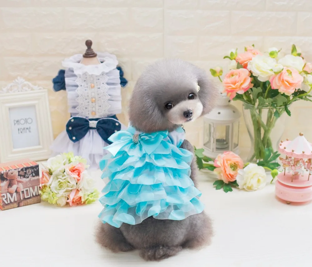 

New Spring Summer Korea Dot Pet Dogs Dress With Bow On Back For Small Puppy Dogs Clothing Apparel