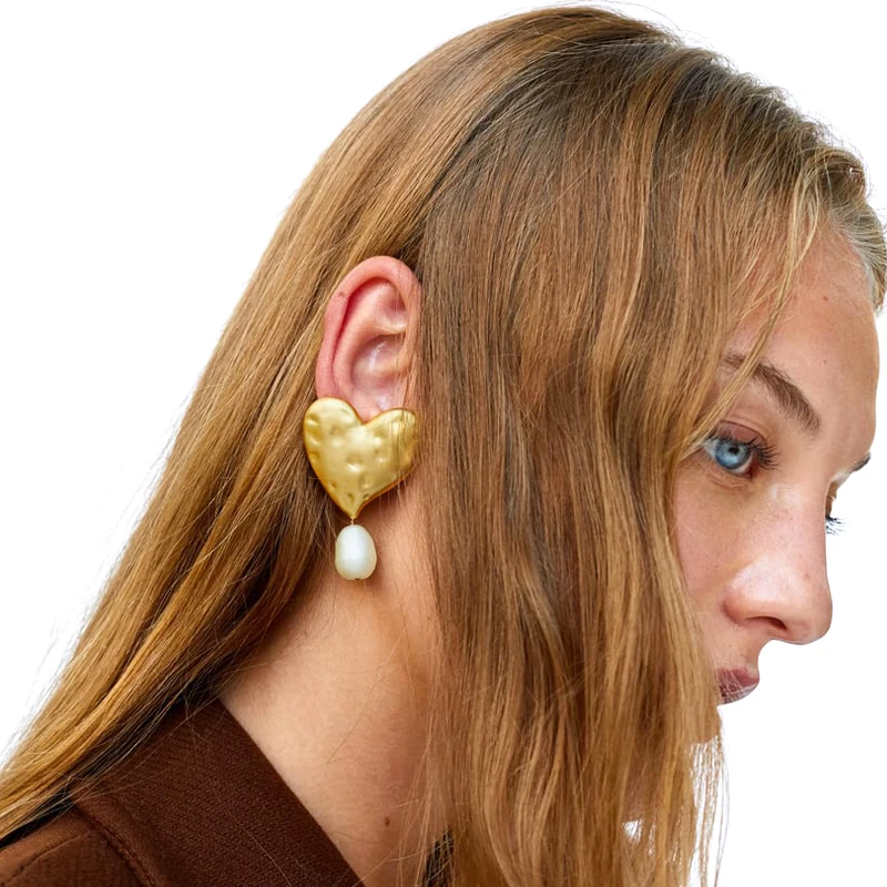 

Vodeshanliwen ZA New Design Simulated pearl Dangle Earrings For Women Hot Sale Bohemia Heart Stoving varnish Statement Earrings