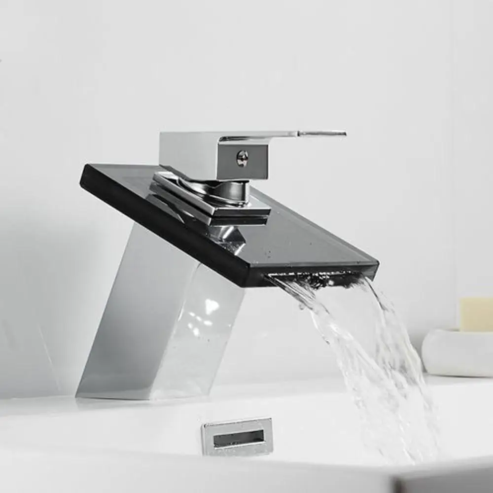 Painting Basin Faucet Bathroom Black Brass Faucet Painting Basin Sink Glass Waterfall Basin Tap Mixer Hot & Cold Water Faucet