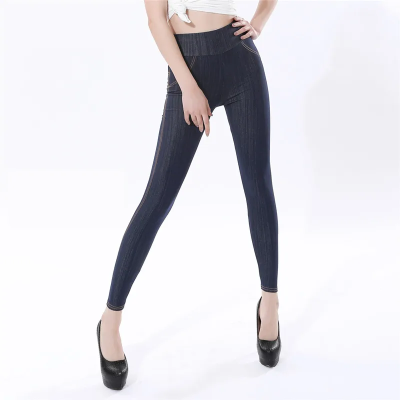 Женские леггинсы размера плюс, 5XL, джинсы из искусственного денима, джеггинсы, леггинсы с высокой талией, большие черные Стрейчевые обтягивающие брюки-карандаш, брюки для женщин - Цвет: Тёмно-синий