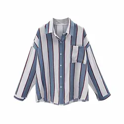 2019 Осенняя блузка рубашка в полоску с длинными рукавами женские свободные повседневные топы хлопковые женские блузки винтажные шифоновые