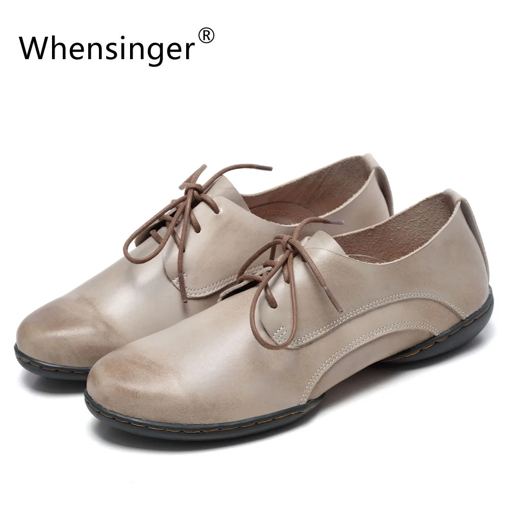 

Whensinger - 2018 Woman Shoes Handmade Genuine Leather Solid Lace-Up Vintage Style D1509 (S1)