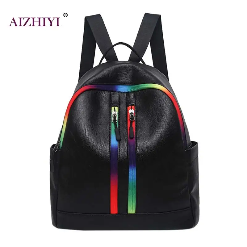 

Korean Fashion Colorful PU Leather Backpacks New Rainbow Women Backpack Bag Young Ladies Backpack Teenager Children Small Bags