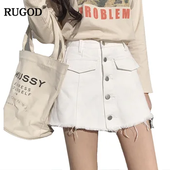 

RUGOD 2019 Summer Fashion Button Design High Waist Jean Shorts Skirt Women Casual Frayed Fringe Denim Shorts Femme Short Jeans