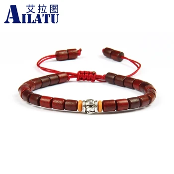 

Ailatu Tibetan Buddhist Handmade Mantra Sign Charm Natural Sanders Wood Mala Beads Macrame Bracelet 10pcs/lot
