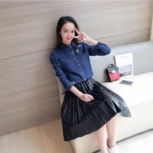 Womens denim Shirt 2017 New Style Spring Summer Clothing Harajuku Patch Designs Loose Blue Blouses Long Sleeve Cotton Tops