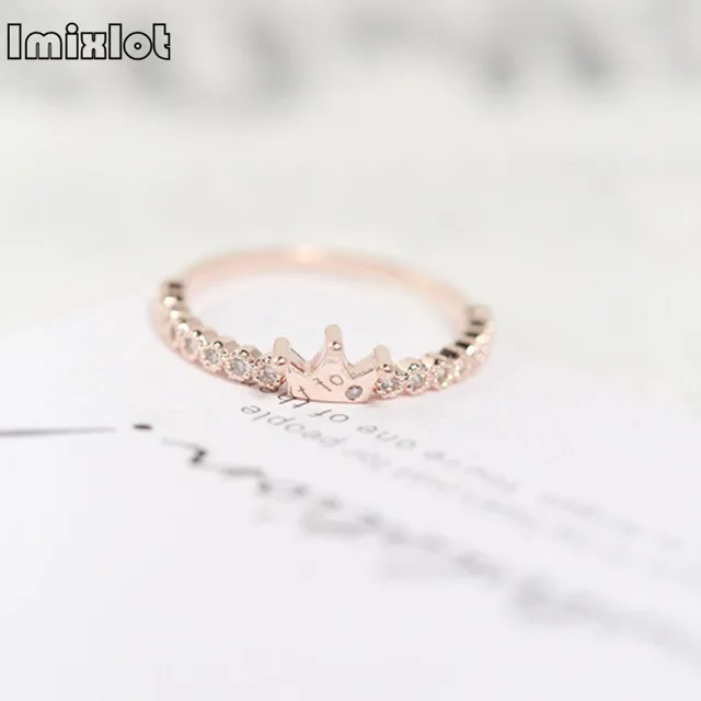 1pc Elegant Rose Gold Crystal Rhinestone Engagement Rings Queen 1pc Elegant Rose Gold Crystal Rhinestone Engagement Rings Queen Crown Shaped For Women Princess Wedding