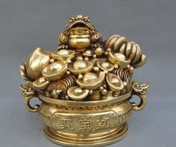 

zhmui88006237<< Chinese brass wealth yuanbao money Golden Toad treasure bowl Rich statue