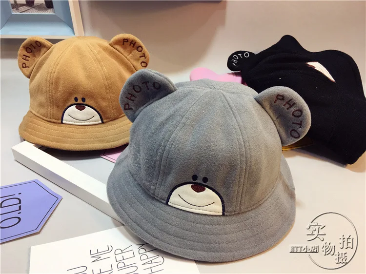 2018 Autumn And Winter Cute Little Bear Smiley Face Baby Fisherman Hat Boys And Girls Basin Cap ACC07 (1)