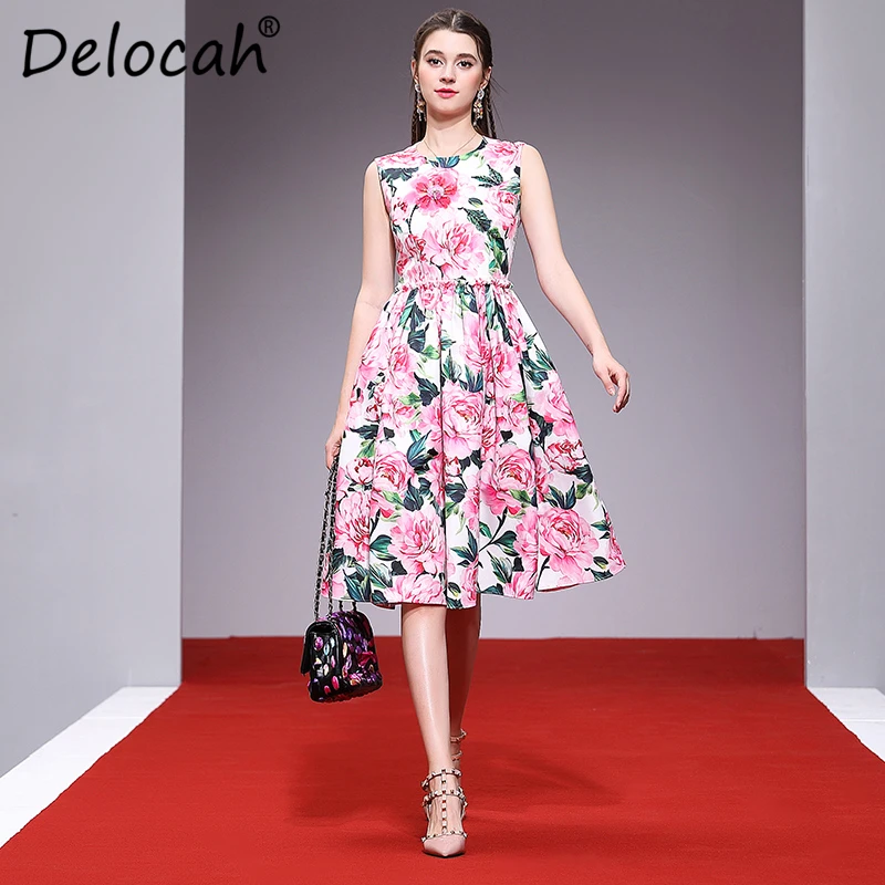 

Delocah Women Spring Summer Dress Runway Fashion Designer Sleeveless Gorgeous Beading Appliques Casual A-Line A-Line Lady Dress