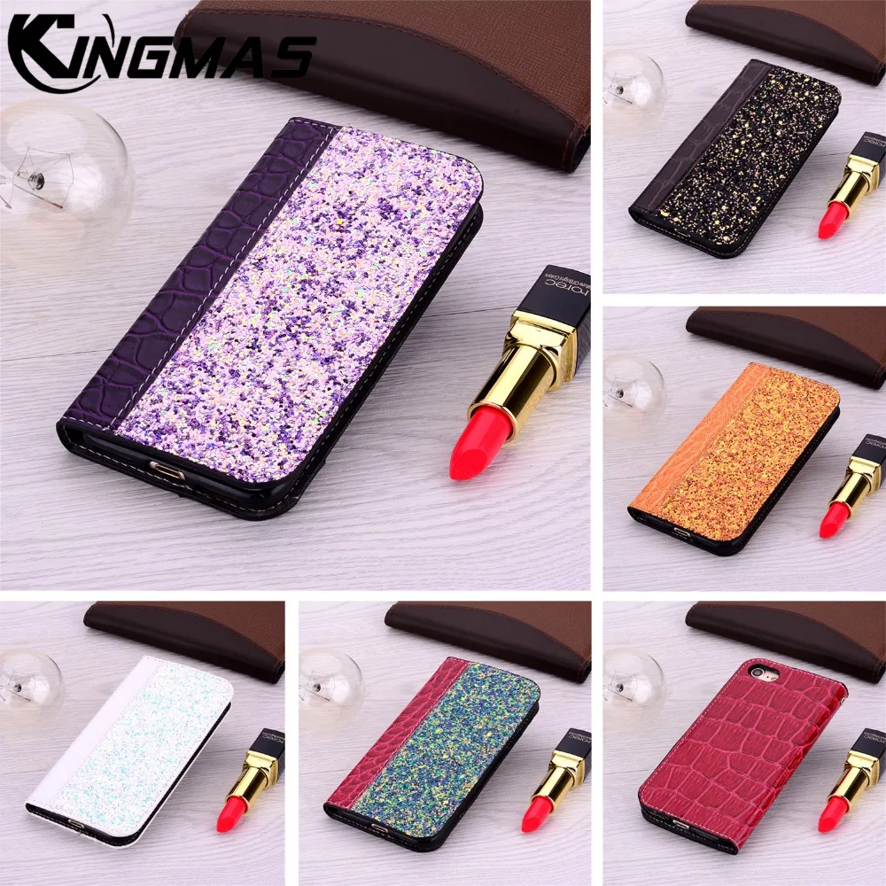 

Shiny stitching crocodile leather case for iphone 6 6S 7 8 plus X XS XR MAX phone case with magnetic stand card holder flip case