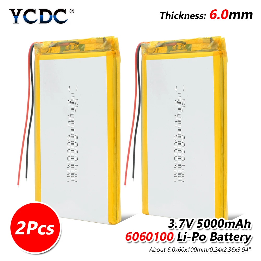 1/2/4 шт. Прочный 6060100 5000mAh 3,7 V литий-полимерные аккумуляторы 3,94x2,36x0,2"(Д x Ш x В) Перезаряжаемые Li-Po Lipolymer Батарея - Цвет: 2 pieces