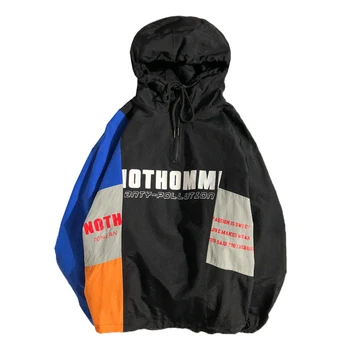 

2019 Autumn New Korean Men's College Wind Wild Colorblock Hooded Long-sleeved Casual Letter Thick Pullover