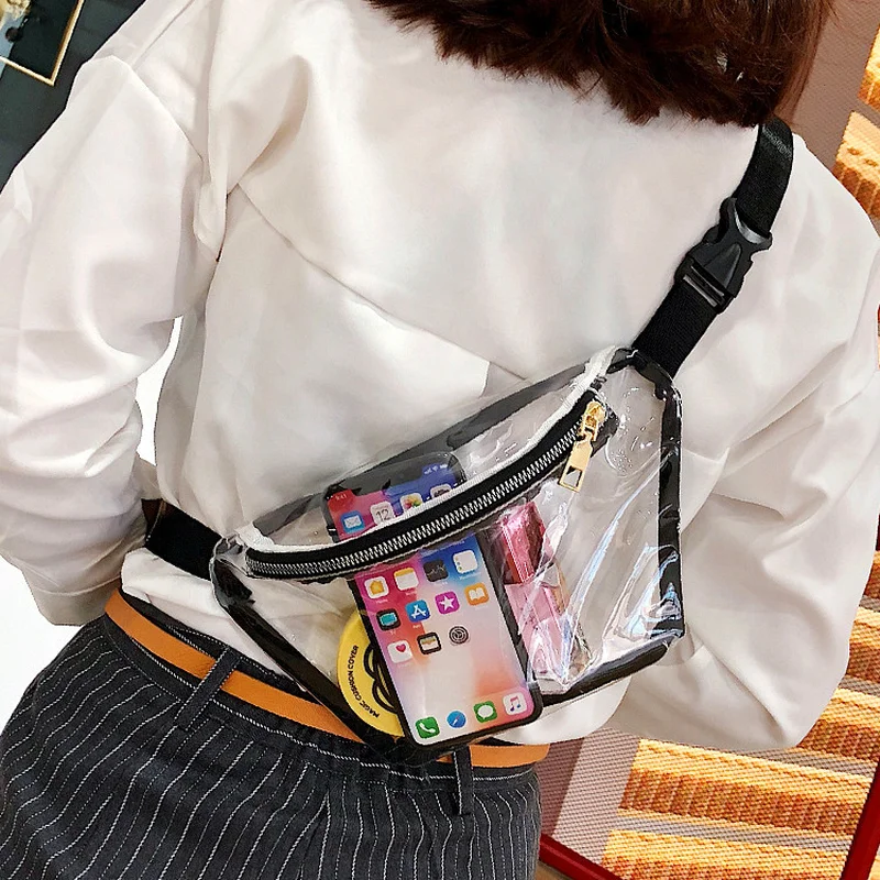 Travel Women PVC Waist Fanny Pack Belt Hip Bum Bag Clear Transparent Chest Pouch 