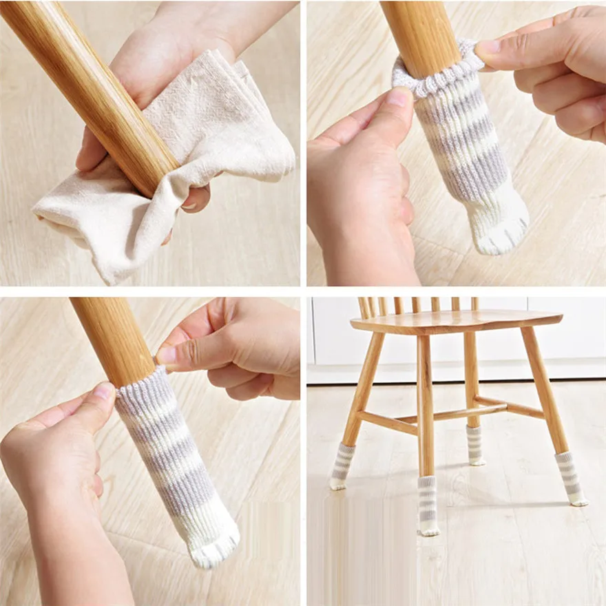 

New Dining Table Chair Leg Socks Floral Kint Cover Booties Stool Socks 4 pcs/set Floor Protectors #1221 A1#