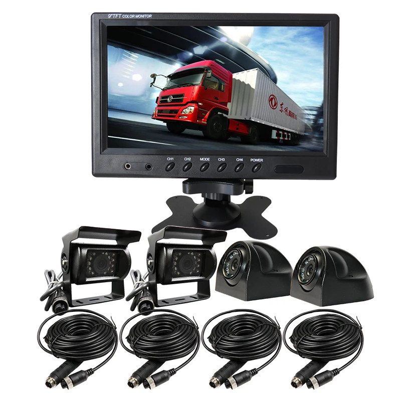 9/" Quad Monitor 12V 24V 4Pin 4x IR CCD Camera Front//Rear//Left//Right Package Kit