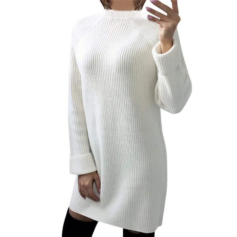 Твердые Пуловер Для женщин Свитер с длинными рукавами с круглым вырезом джемпер Harajuku свитера мини-платье Повседневное Roupas Feminina Бесплатная