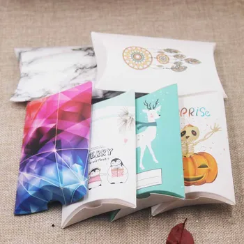 

Feiluan gift package 10pcs 8x5.5x2cm/12.5x7x2cm pillow box white/ kraft halloween Merry christmas happy new year pillow gifts