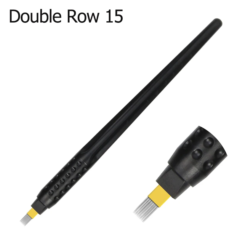 Высокое качество, новинка, 10 шт., одноразовая ручка для микроблейдинга с 18U/15M1/PCD14 иглами, лезвие для бровей, ручная игла для микроблейдинга - Цвет: Double Row 15 Set
