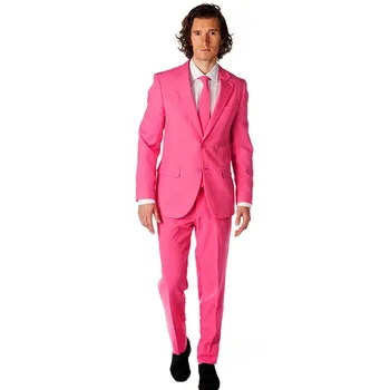 

New Groomsmen Notch Lapel Groom Tuxedos new Hot Pink Men Suits Wedding Best prom party Men suit (Jacket+Pants+Tie+Hankerchief)
