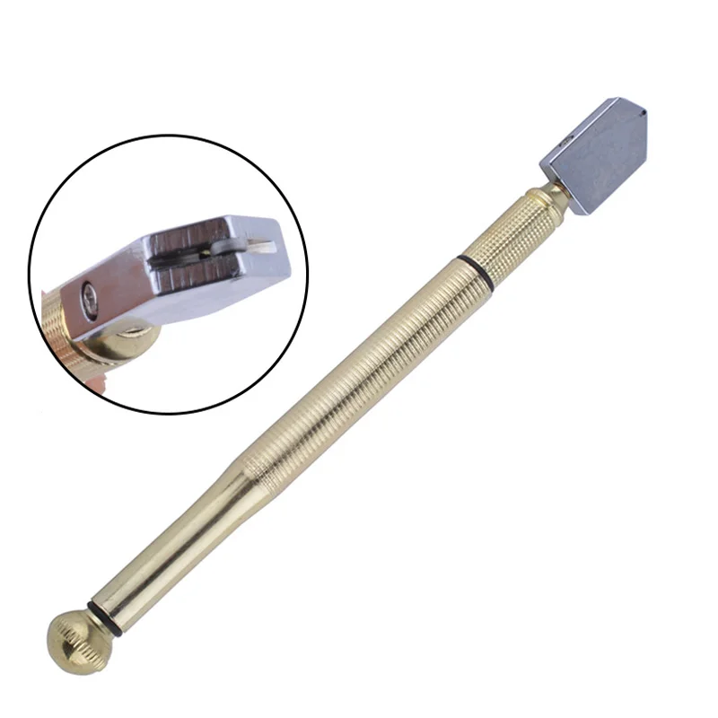 Professional Gold Color Metal Skidproof Handle Glass Cutter Knife with Oil Feed Tube Straight