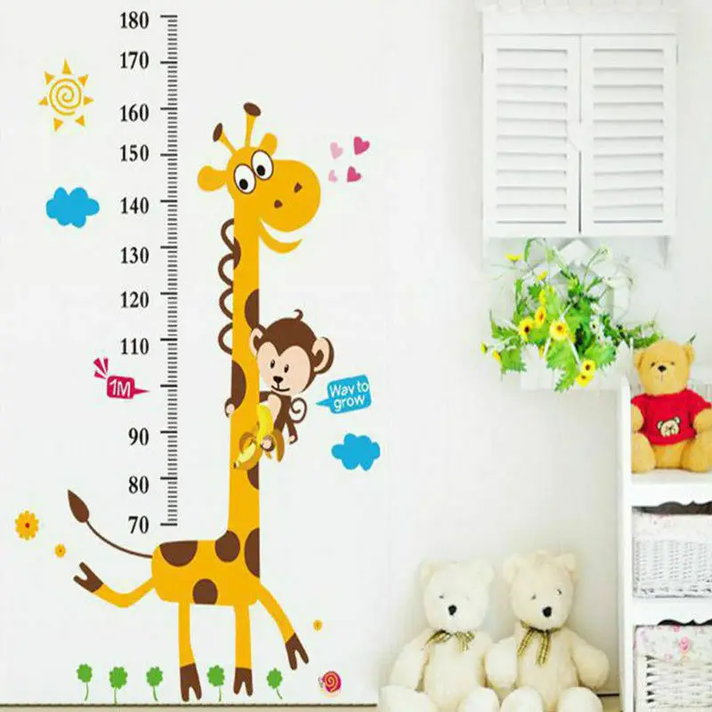 Милые дети диаграмма роста высоты измерения стикер стены Детская комната украшения ПВХ животных Искусство Наклейка Съемный