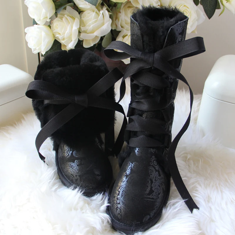 

2018 Hot Sale Fashion 100% Natural Fur Women Snow Boots genuine sheepskin Winter Boots Warm women boots Free Shipping