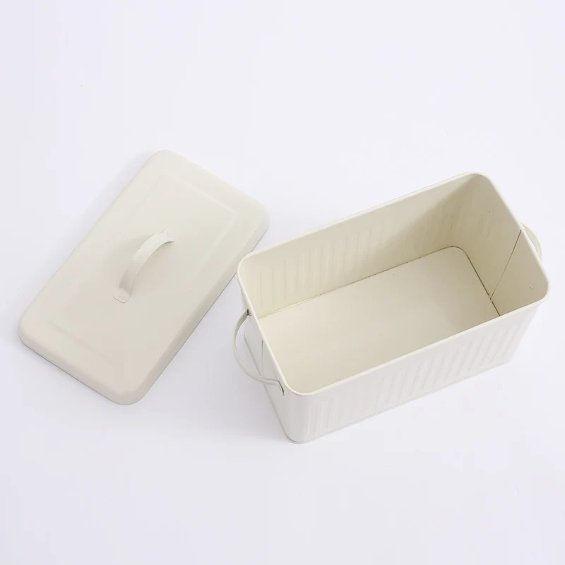 8L Large Metal Bread Box With Lid Dust-Proof Case Cream White Retro Storage Bin Kitchen Food Container Organizer Storage Box