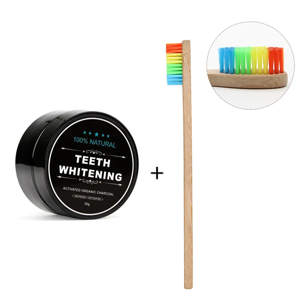

Teeth Whitening Powder Activated Coconut Charcoal Powder Bamboo Teeth Whitening Kit with Rainbow Toothbrush for Oral Hygiene