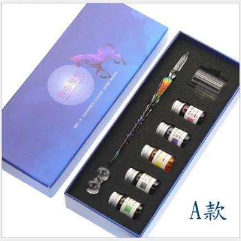 

Transparent Glass Pen Starry Sky Dip Pen Glitter Powder Pen Ink Gift Box Set Writing Instrument Fountain Dip Pen Gift Box
