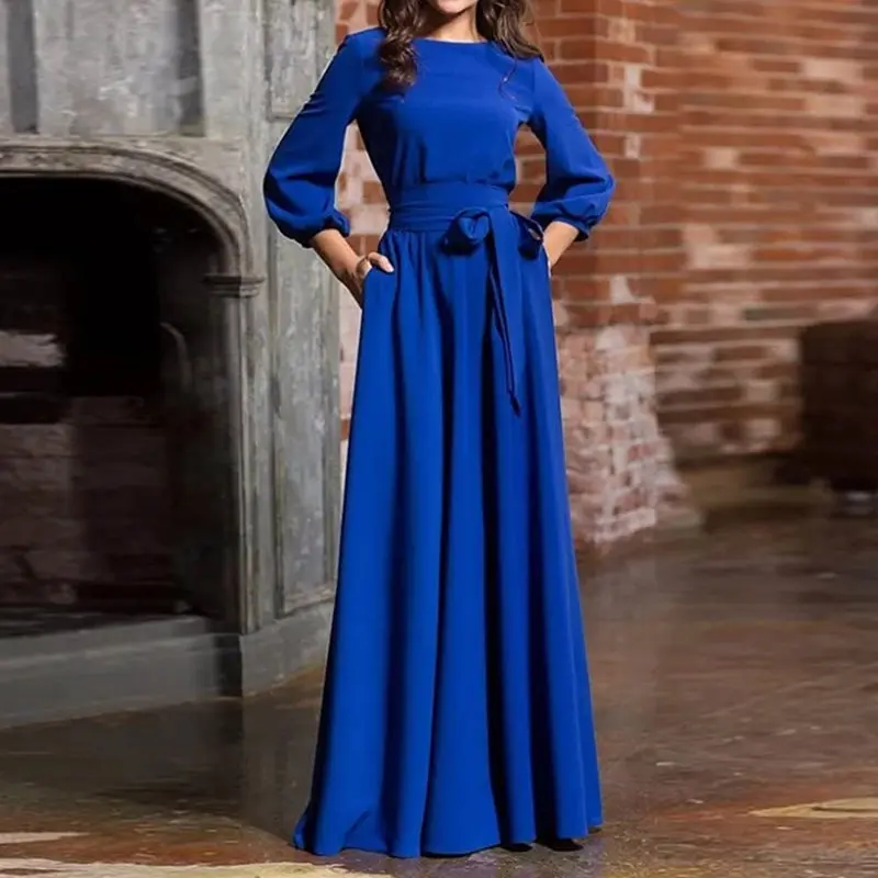 

Autumn Party Dress Women Long Dress Elegant Plus Size Fashion Robe Vintage Lantern Sleeve Ladies Casual Black Maxi Dresses 2019