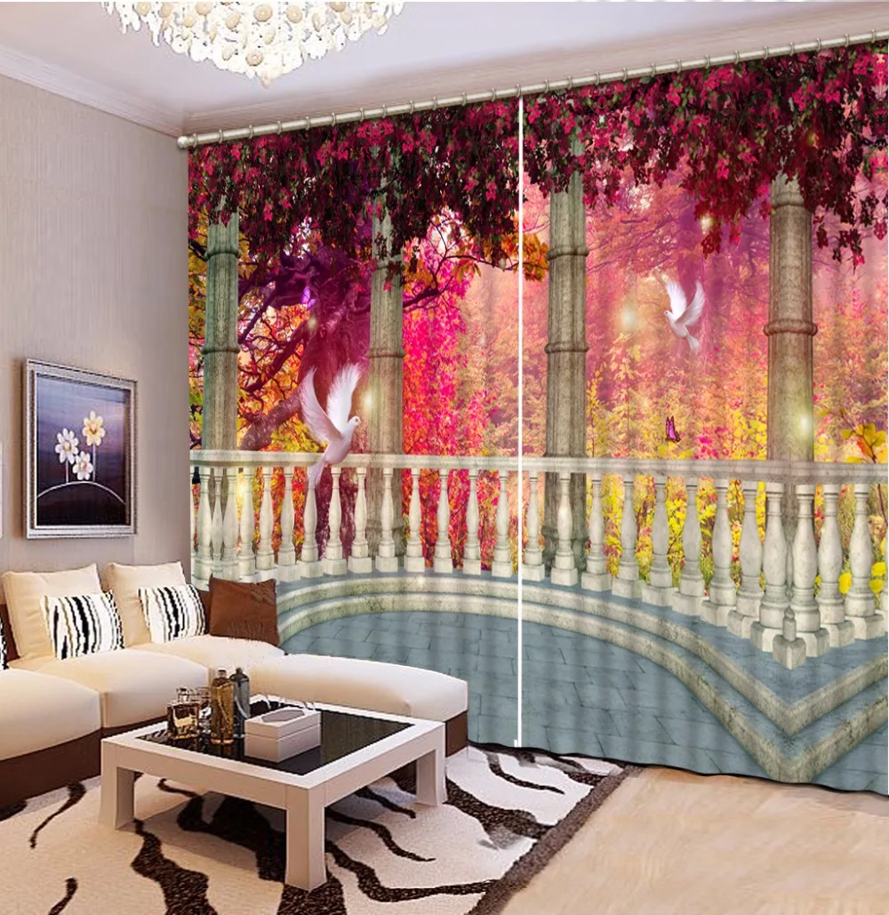customize 3d curtains European style beautiful landscape pigeons photo curtains for living room