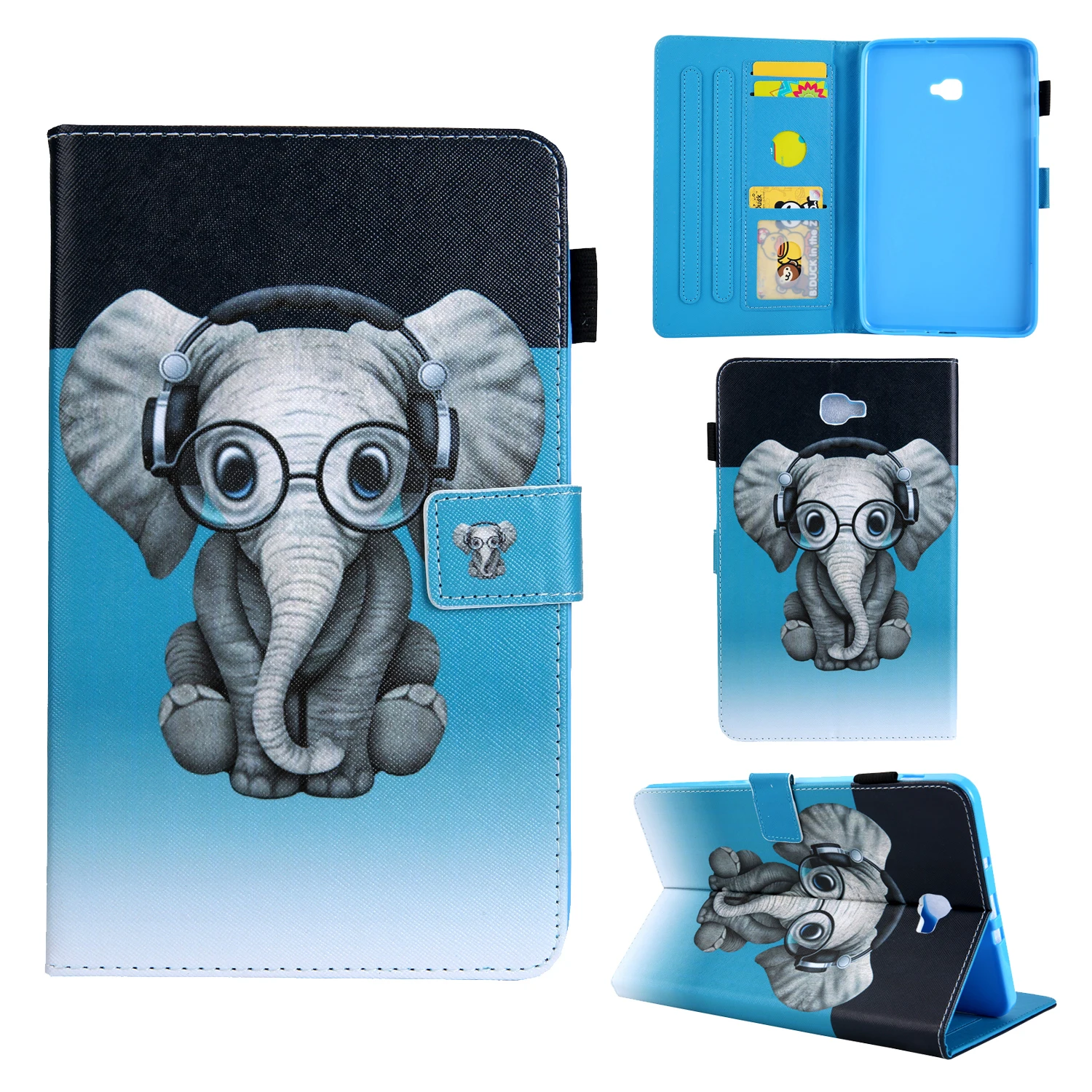 Slim Print Flip TPU Leather Smart Cover Card Stand Funda Case For Samsung Galaxy Tab A 10.1 T585 T580 SM-T580 SM-T585 +Film +Pen |
