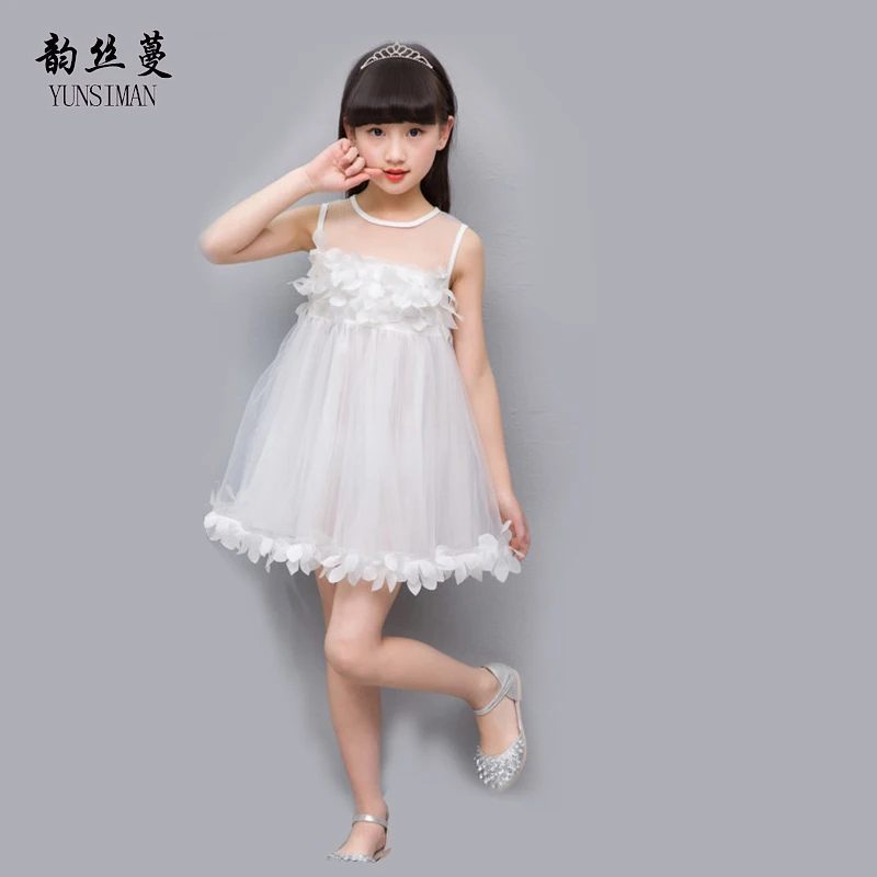 

New Girls Dress Size 4 6 8 10 12 Years Kids White Lace Flower Party Sweet Dress Girls Summer Beach Costume Kids Mini Dress 5C05