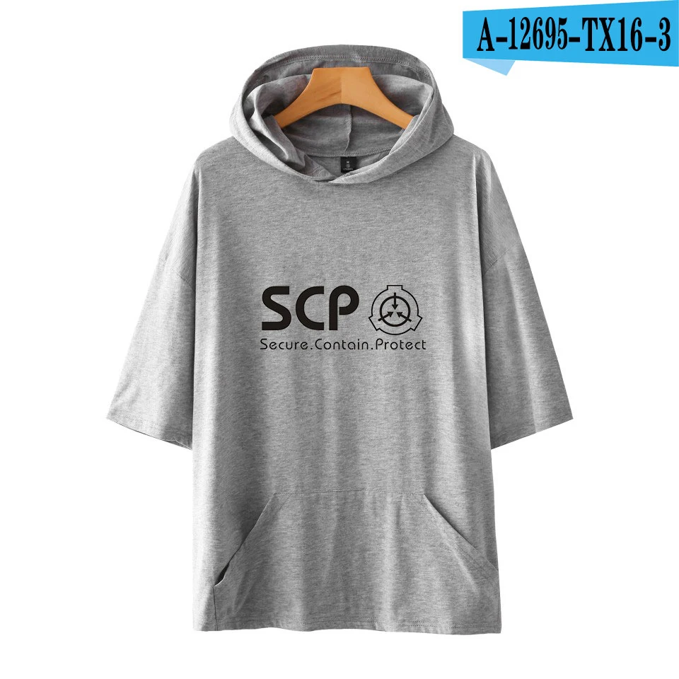 Новые модели SCP Foundation футболка с капюшоном для мужчин и женщин стиль досуга горячая Распродажа модные футболки с коротким рукавом и капюшоном - Цвет: gray