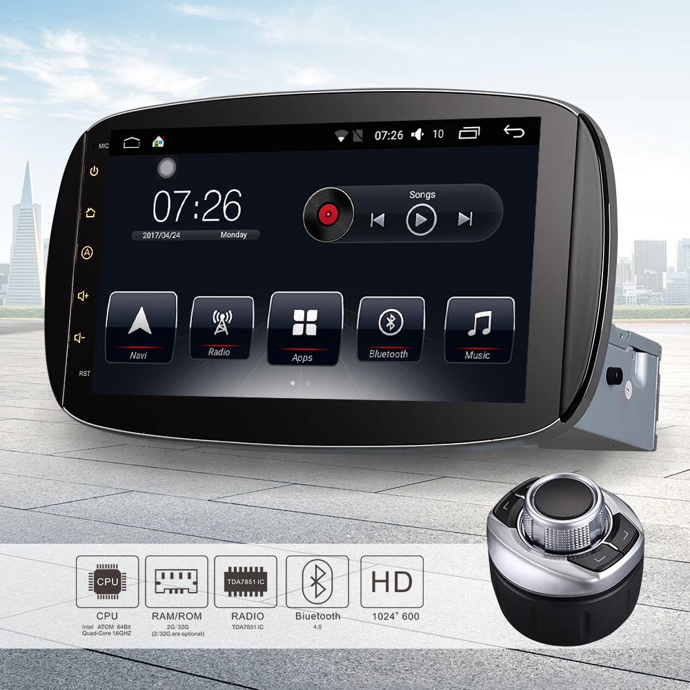 

Car Stereo Radio GPS Navigation Bluetooth 9" Touchscreen 64Bit Quad Core 2GB/32GB Android 6.0 Auto Radio for Mercedes-Benz Smart