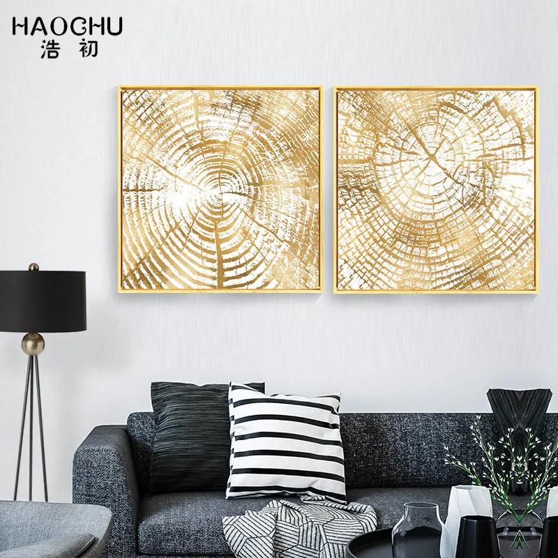 

HAOCHU new Abstract Art Grey Brown Tree Rings Personalized Poster Home Decor Picture For Living Room Canvas painting Unframed