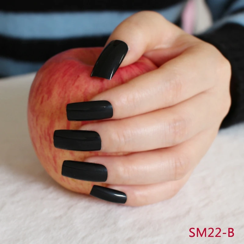 

Fashion Shiny Black Artificial False Nails Easy DIY Fake Nails Tip For Lady Finger Manicure Tools 20Pcs