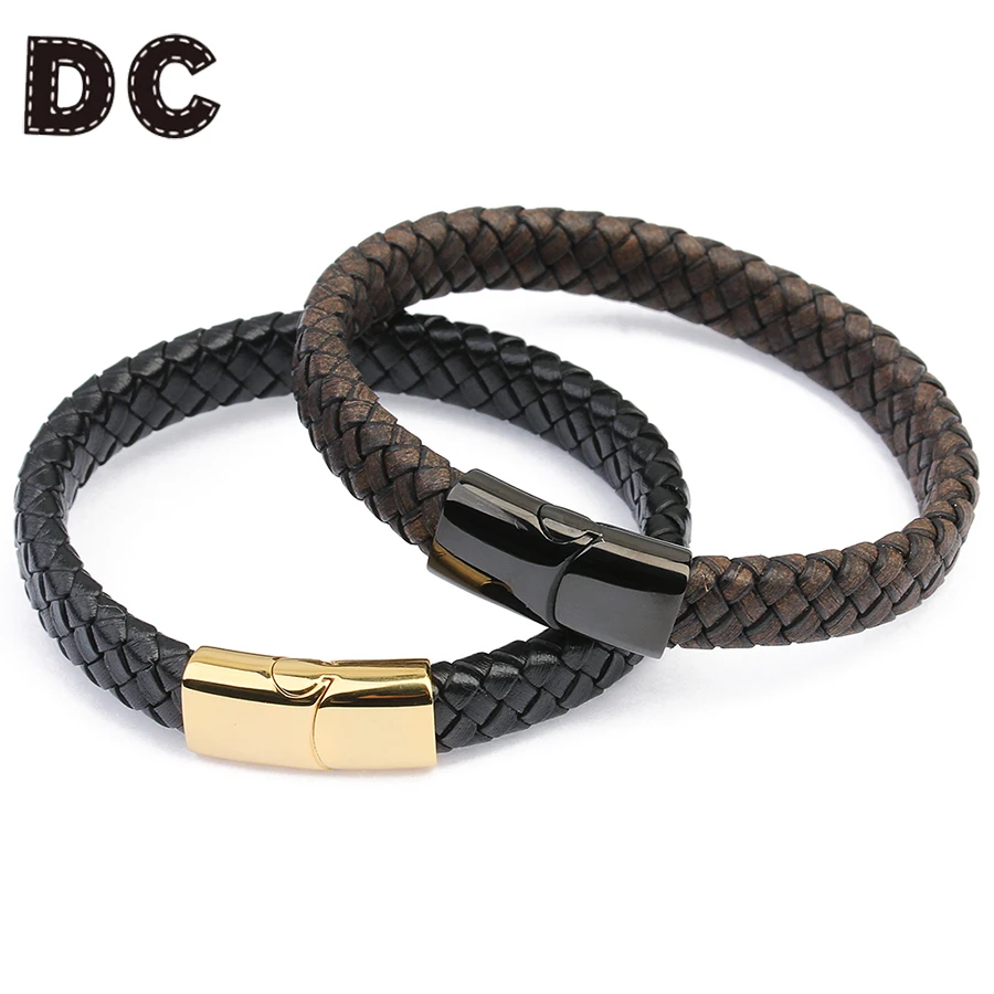 DC Fashion Braided Leather Bracelet Bangles with Silver Gold Black