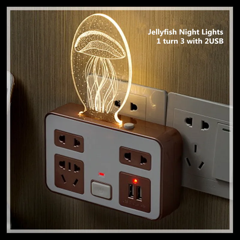 Rose Gold Jellyfish Home Wireless USB Socket Converter Multifunction Insert Board Lamp 