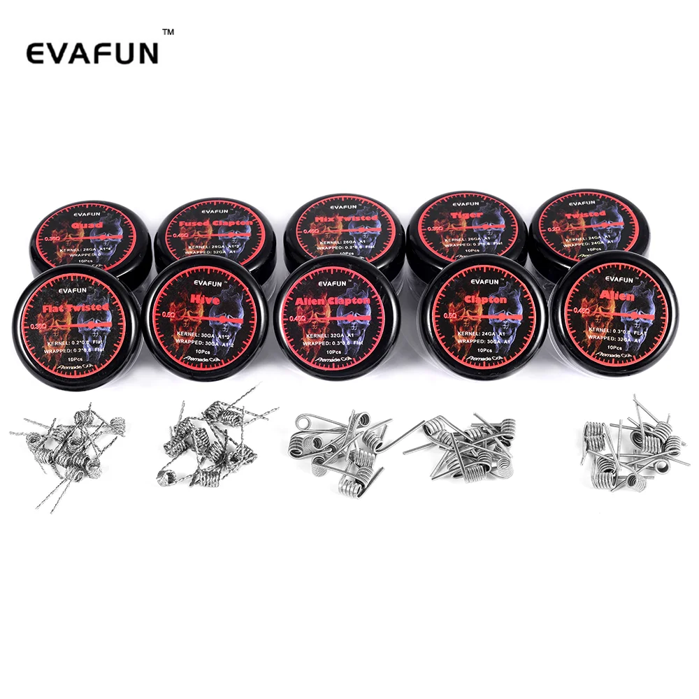 10 шт./компл. готовые катушки EvaFun для электронной сигареты RDA RTA Alien плоские витые