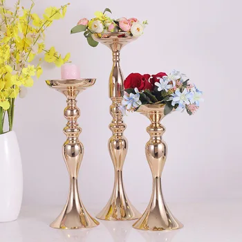 

Luxury Gold Candle Holders Metal Candlestick Flower Vase Party Mariage Decor Table Flower Rack Wedding Decoration Road Lead Boda