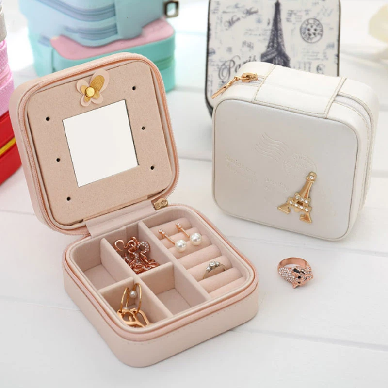 

2 Layer Travel Jewelry Storage Box Cosmetic Makeup Organizer Jewelry Packaging Box Earrings Storage Container For Girl