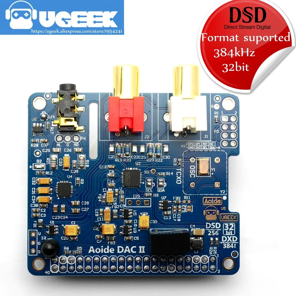 Звуковая карта Aoide UGEEK DAC II Hifi ES9018K2M 384 кГц/32 бит поддержка DSD для Raspberry Pi 3B/2B/3B +/3A +/4B