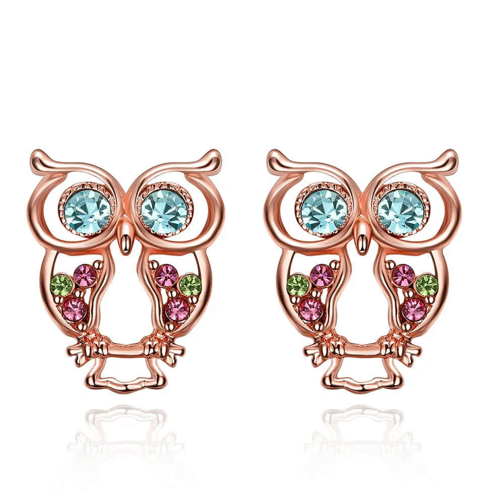

Stylish Jewelry Fashion 1pair Copper alloy Owl Earrings Gold Jewelry Rose Gold Stud Earrings boucle d'oreille Hot Gift dropship