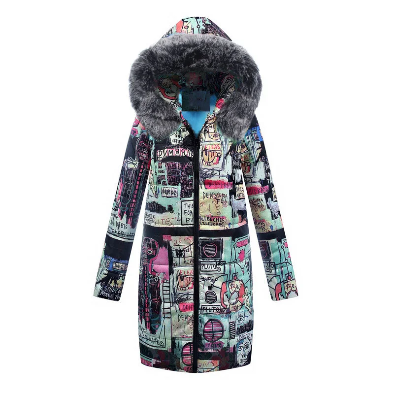 Parka Long Grand Femmes De blue Imprimé pink Femelle Étudiant gray Fourrure Capuchon yellow Pour Manteau D'hiver Coréenne Locomotive S Zipper À Xxl Black Veste Sp4aqd
