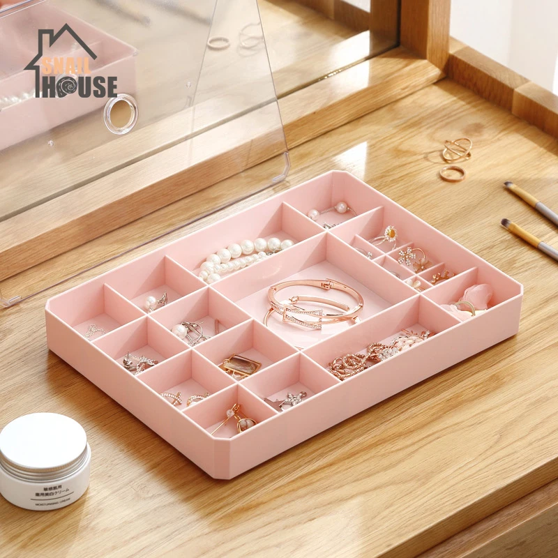 

Snailhouse Jewelry Storage Box Plastic Grid Necklace Earrings Bracelet Jewelry Fnishing Box Multifunction Desktop Dust Organizer