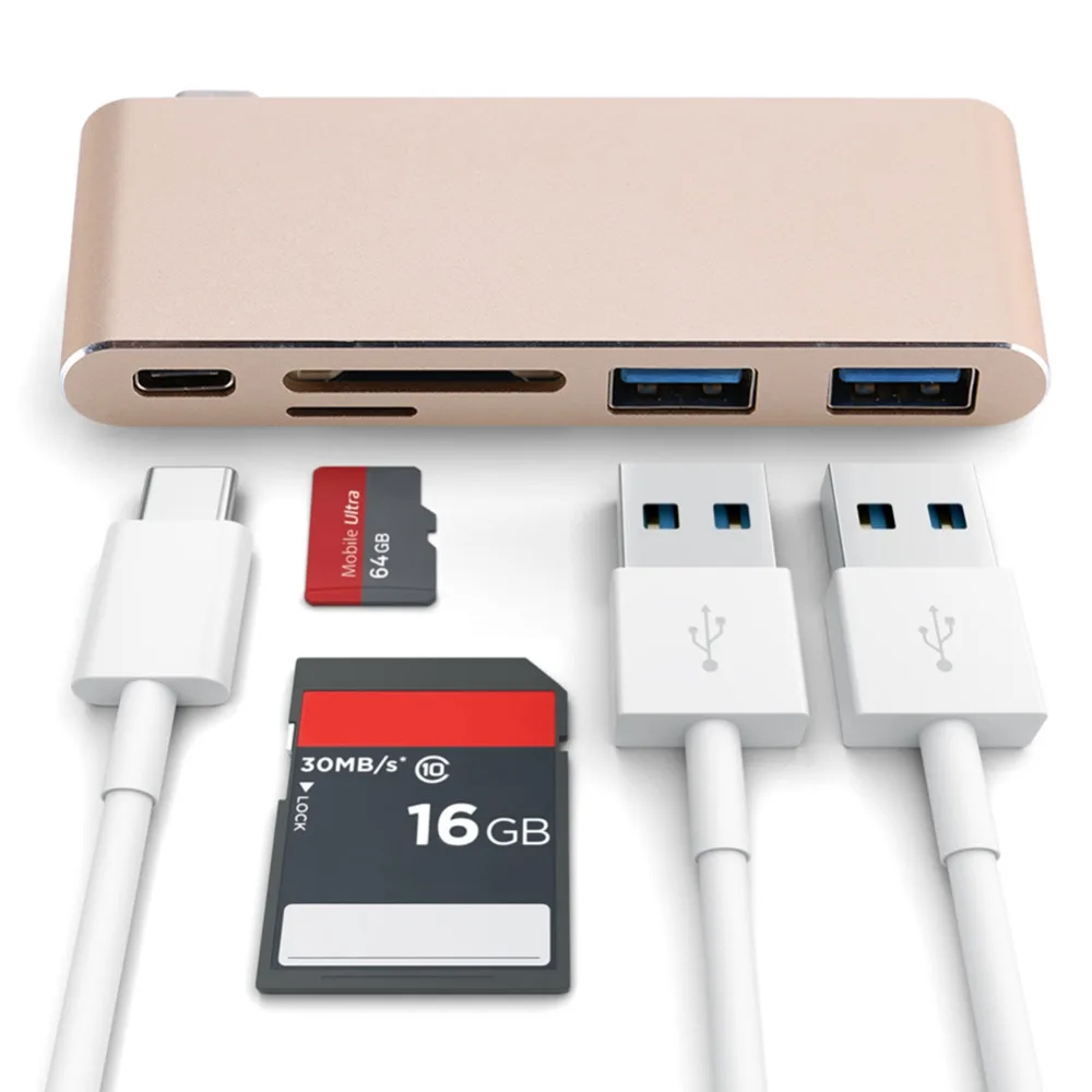 

USB3.1 Type-C Multi-port Hub Adapter With 2 3.0 USB Type C SD TF Micro SD Card Reader Charging for Mackbook Air Pro Laptop