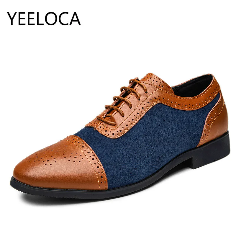 

YEELOCA British Style Men Brogues Shoes Pointed Toe Patch Work Vintage Carved Wing Oxford Shoes For Men Banquet Shoes