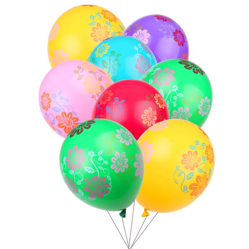 TSZWJ Z 074 New 10pcs/lot Color Printed Flower Latex Balloons Birthday